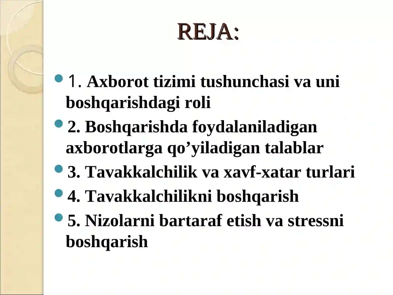Boshqaruv samaradorligida axborot va kommunikatsiyaning roli, tavakkalchilikni boshqarish va ishlab chiqarishdagi nizolarni bartaraf etish 3