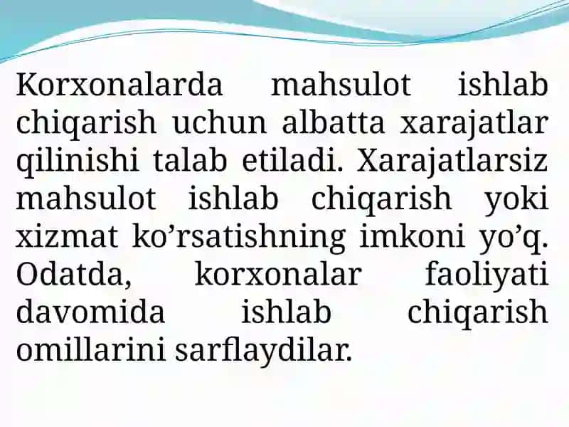Korxonalarda mahsulotlar tannarxi 3