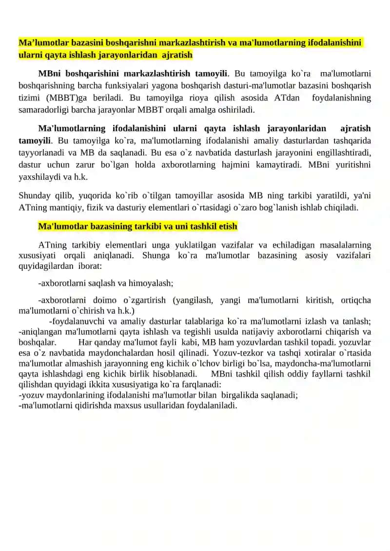 Ma’lumotlar bazasining maqsad va vazifalari 3