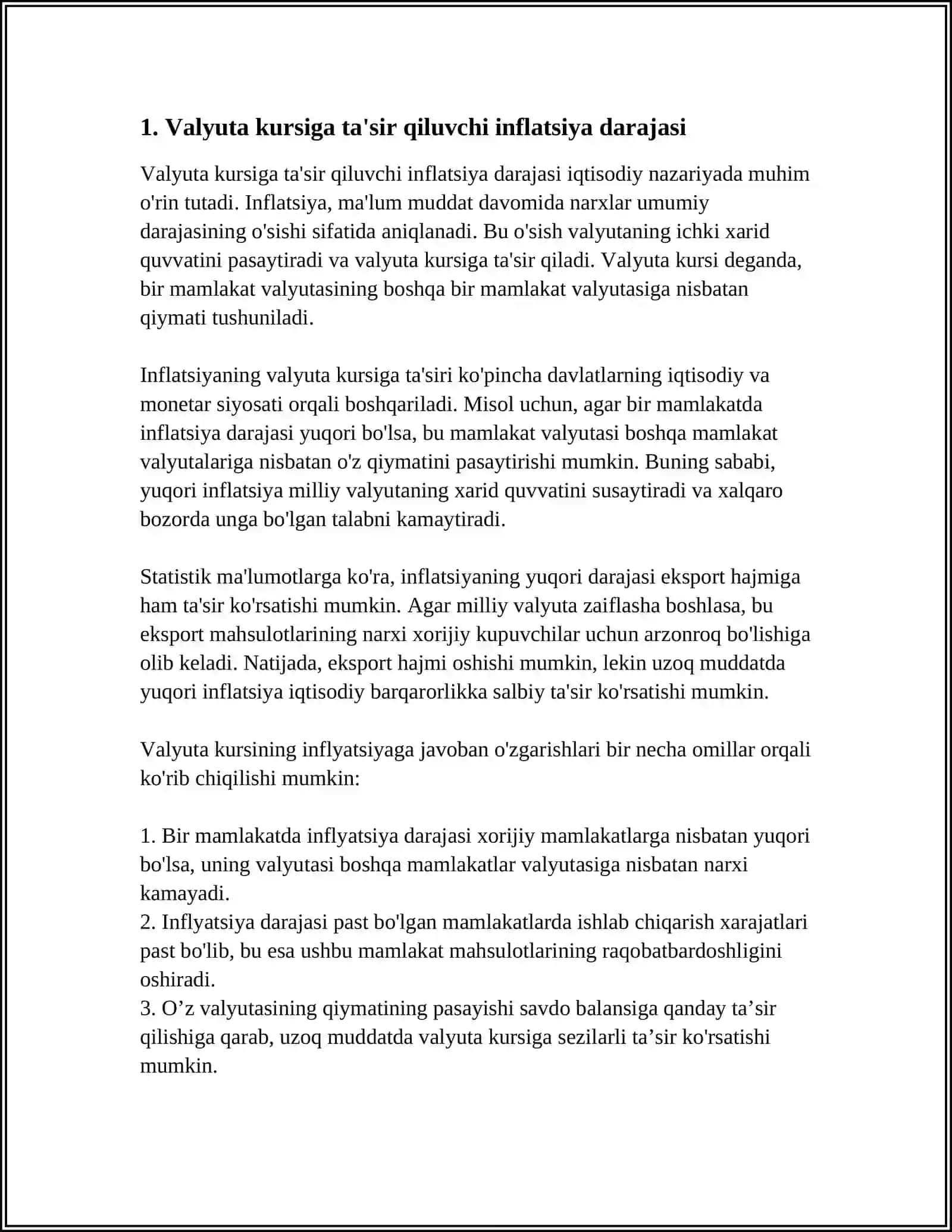 VALYUTA KURSINING O'ZGARISH OMILLARI 3