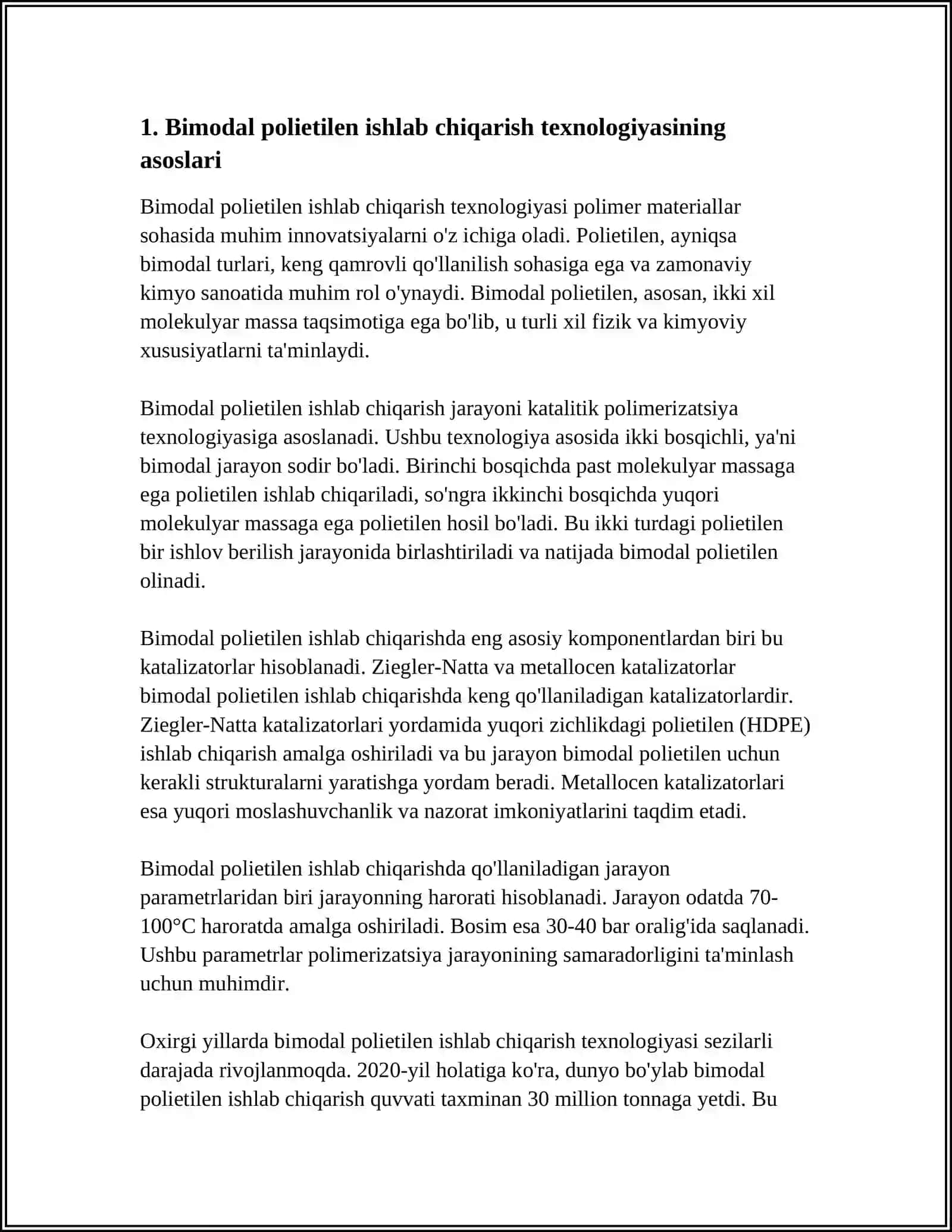 POLIETILEN ISHLAB CHIQARISHNI BIMODAL TEXNOLOGIYASI 3