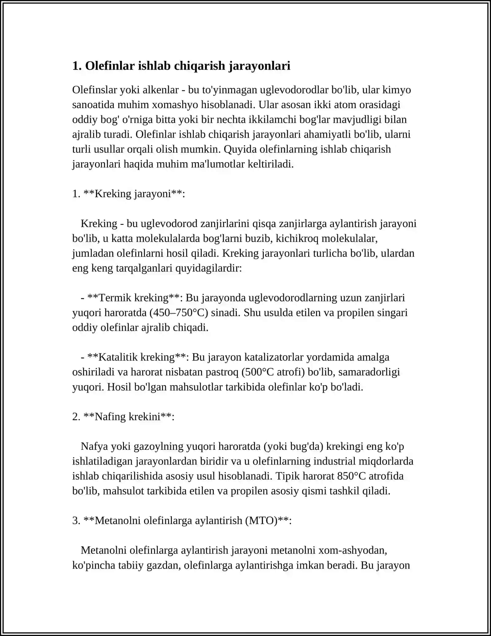 RESPUBLIKA NEFT-GAZ QAYTA ISHLASH SANOATIMAHSULOTLARI. OLEFINLAR ISHLAB CHIQARISH KORXONALARI 3