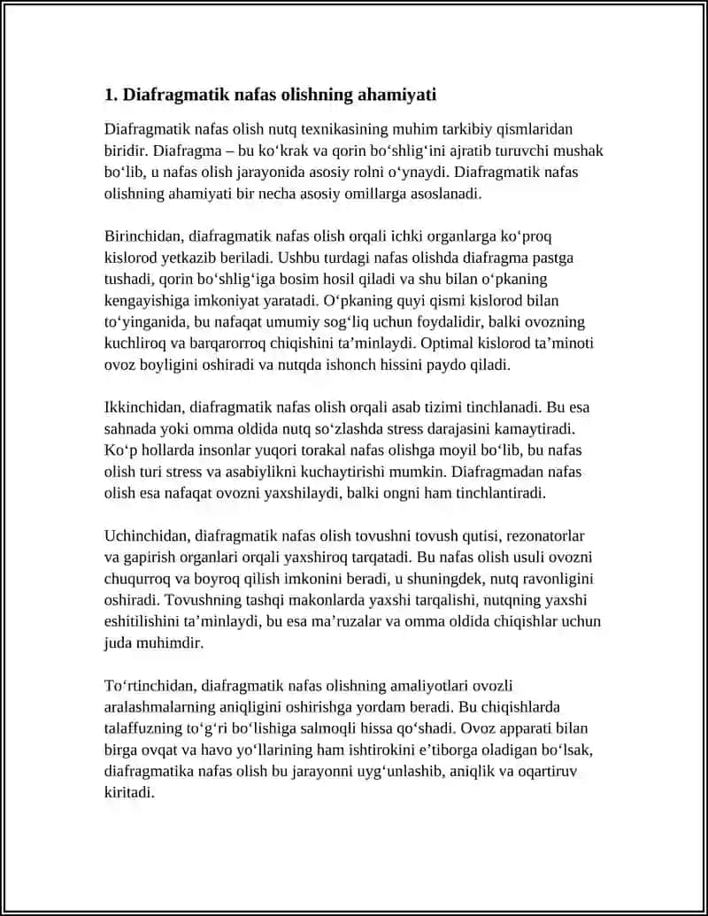 NUTQ TEXNIKASI: NAFAS OLISH VA TOVUSH 3
