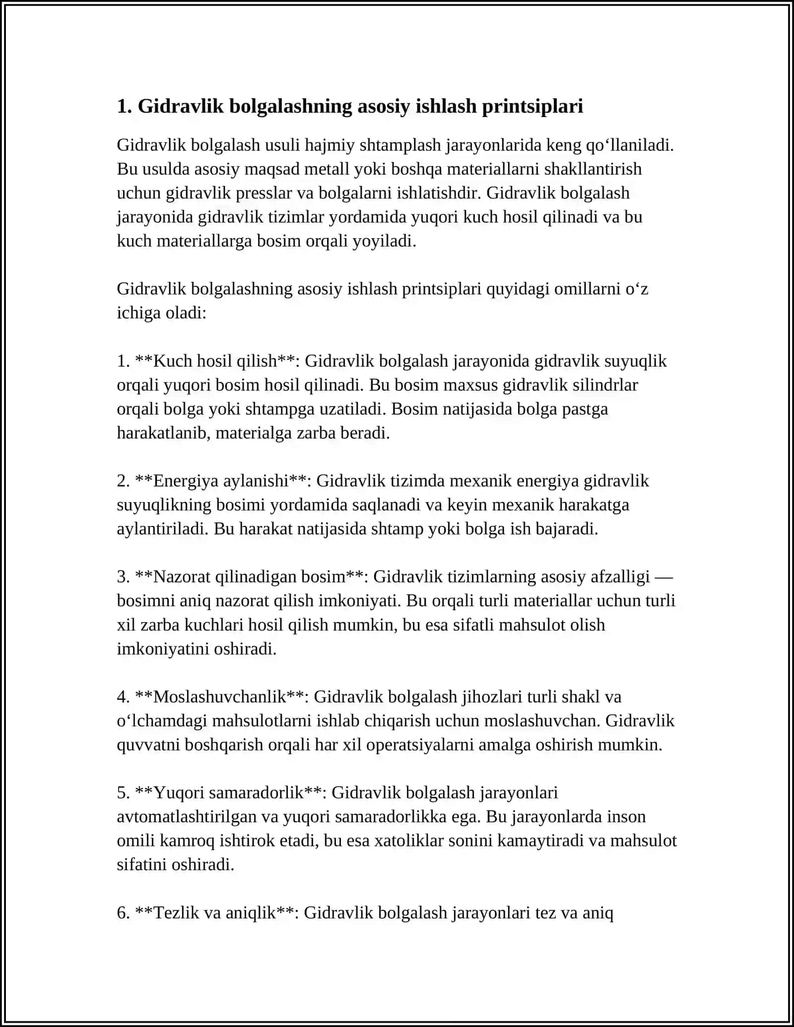 HAJMIY SHTAMPLASHDA GIDRAVLIK BOLGALASH JIHOZINI TANLASH VA UNI ISHLASH JARAYONINI YORITISH 3