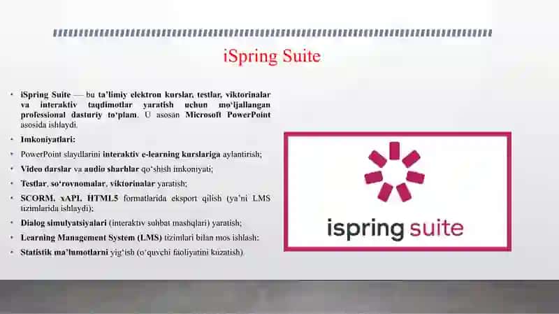 ISPRING SUITE, HOTPOTATOES, MYTESTX, EASYQUISY DASTURLARI VA ULARNING IMKONIYATLARI. 3