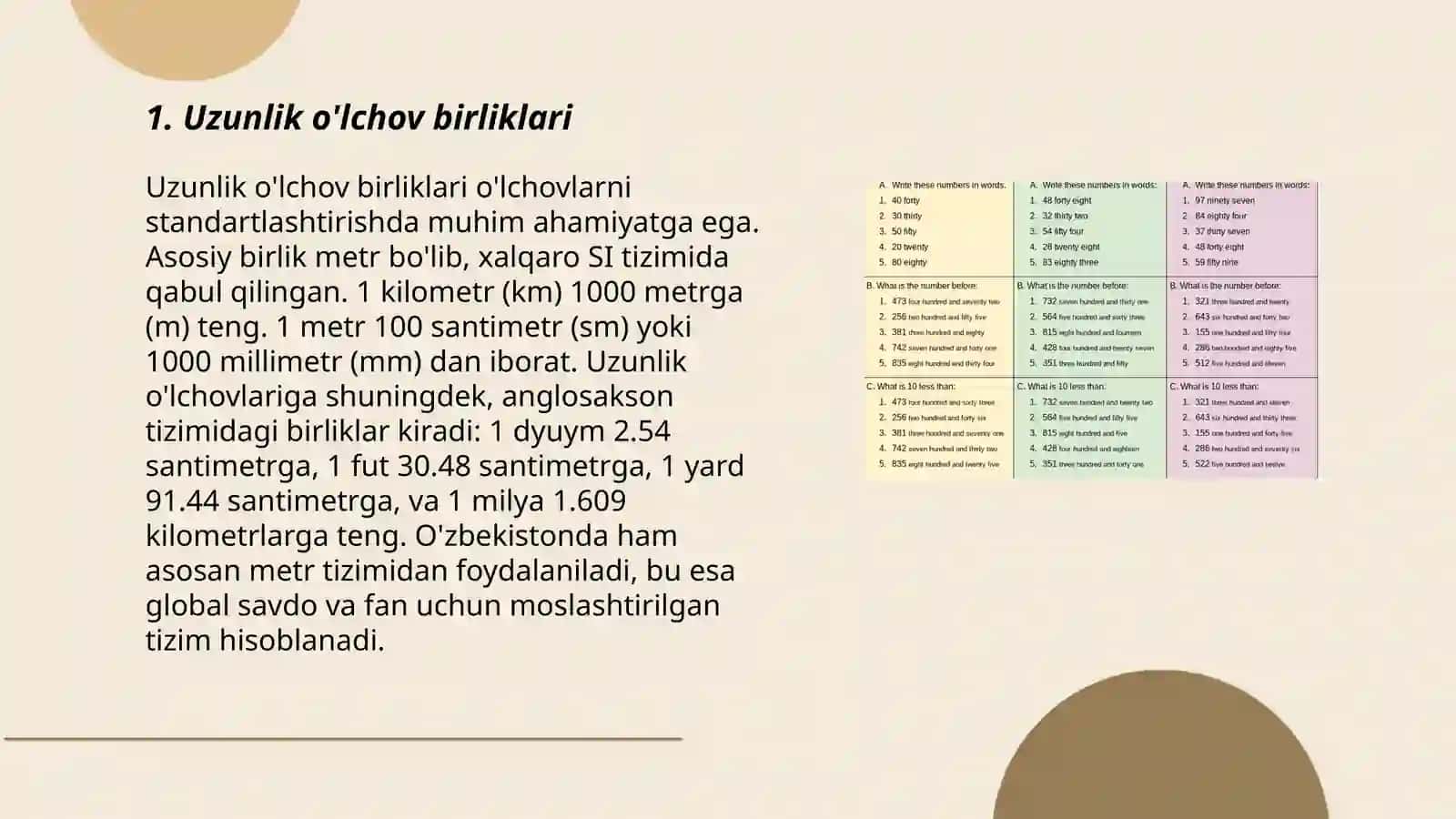 Oʻlchov birliklari va ifodalar 3
