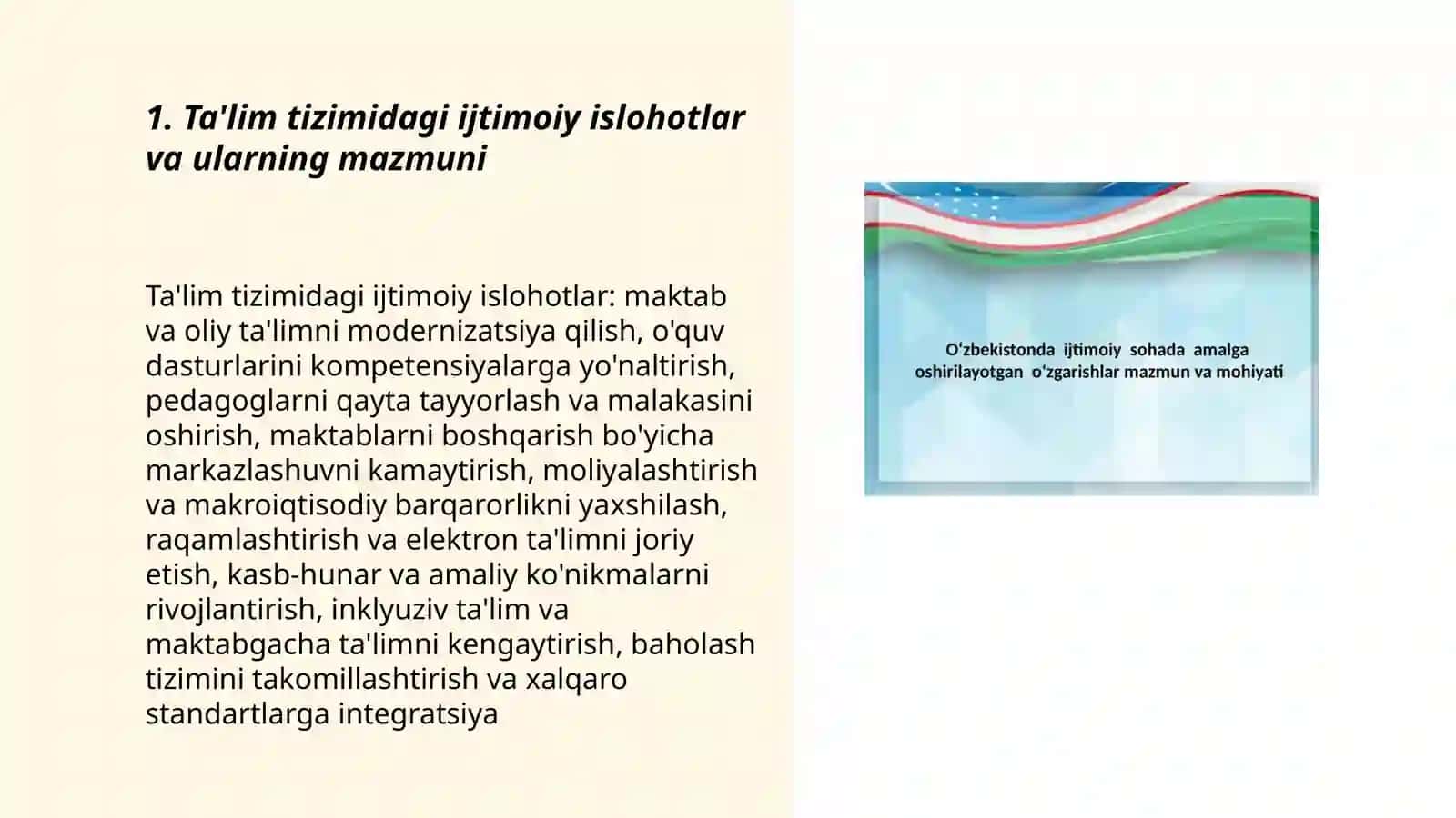 O'zbekistonda ijtimoiy sohada amalga oshirilayotgan o'zgarishlar mazmun va mohiyati 3