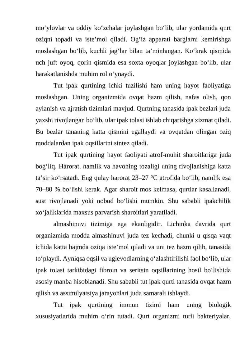 Tut ipak qurti ovqat hazm qilish sistemasi tuzilishi 3