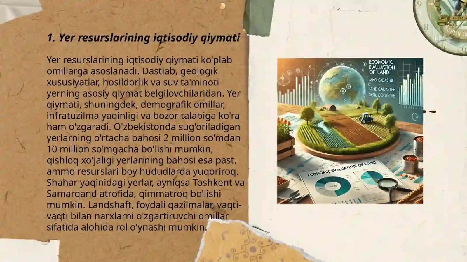 Yerlarni iqtisodiy jihatdan baholash. Yer kadastri va tuproqlar bonitirovkasi 3