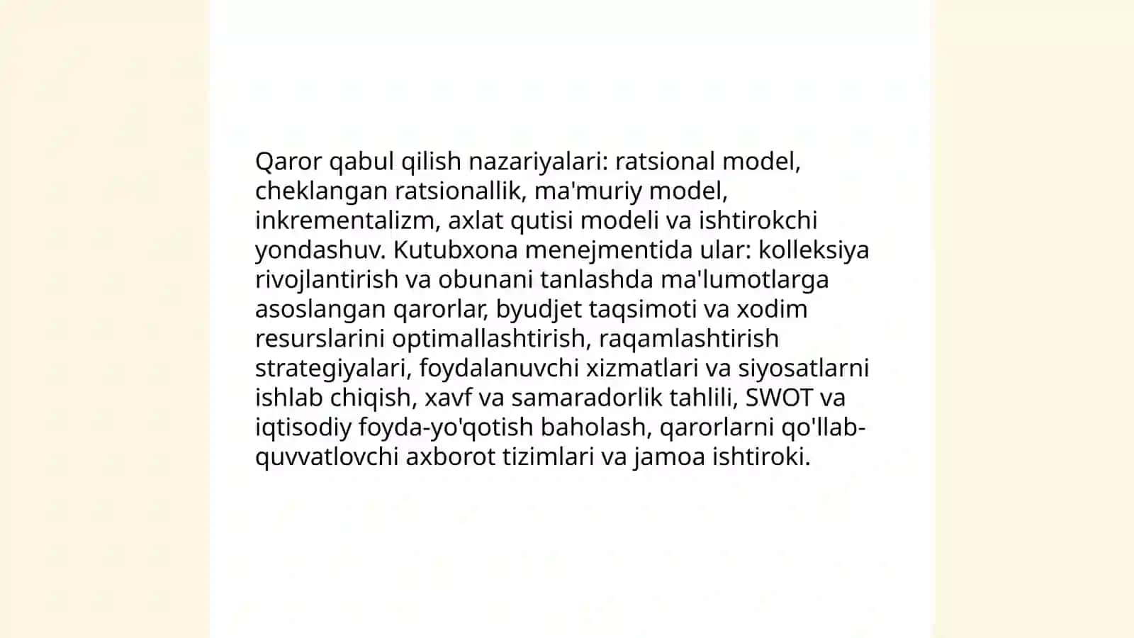 Kutubxona axborot faoliyati menejmentida qaror qabul qilish va qarorni amalga oshirish 3