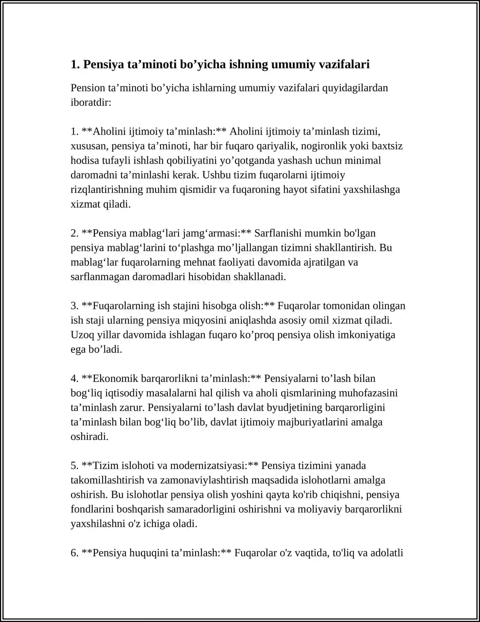 PENSIYA TAʼMINOTI BOʼYICHA ISHNI TAVSIFLANG 3