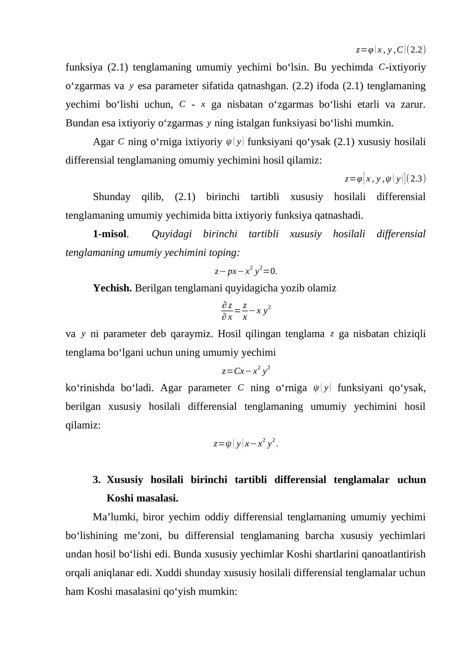 Xususiy hosilali birinchi tartibli differensial tenglamalar 3