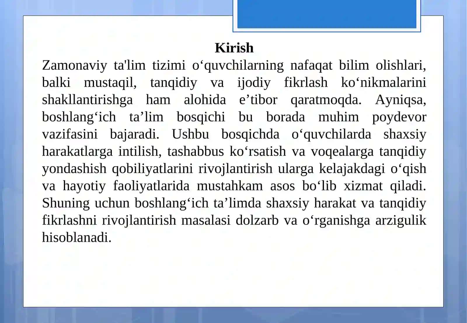 Boshlang’ich ta'limda shaxsiy harakat va tanqidiy fikrlarni rivojlantirish 3