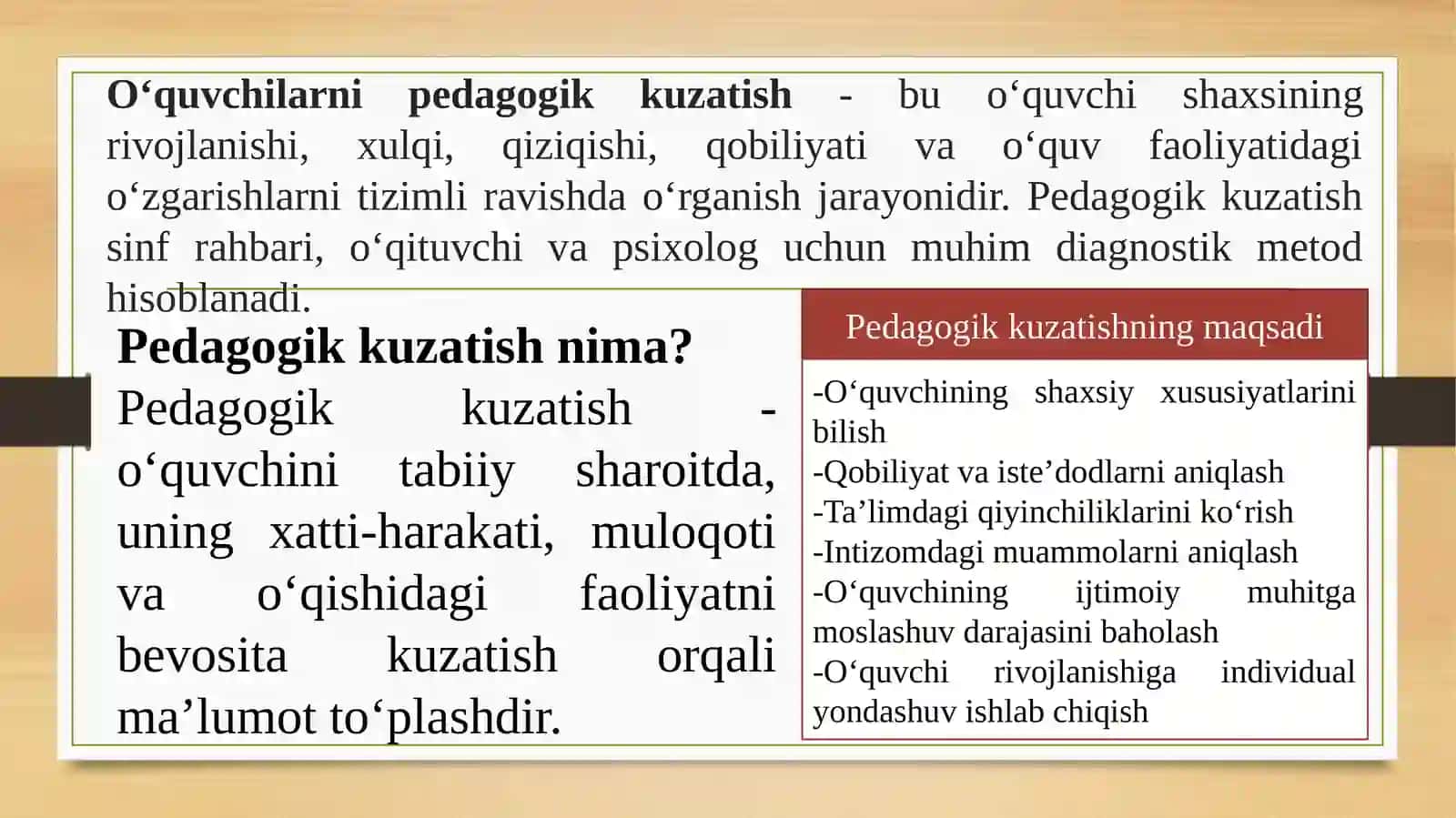 O‘quvchilarni pedagogik kuzatish. Sinf soatlarini samarali tashkil etish metodikasi 3