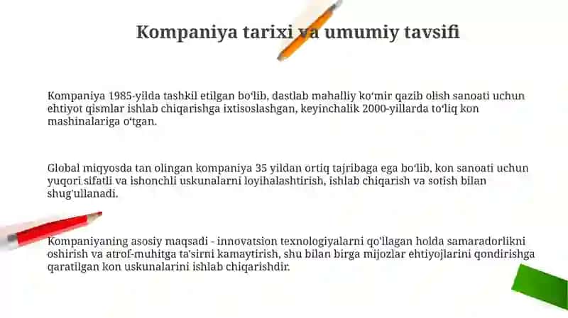 Kompaniya tarixi va umumiy tavsifi 3