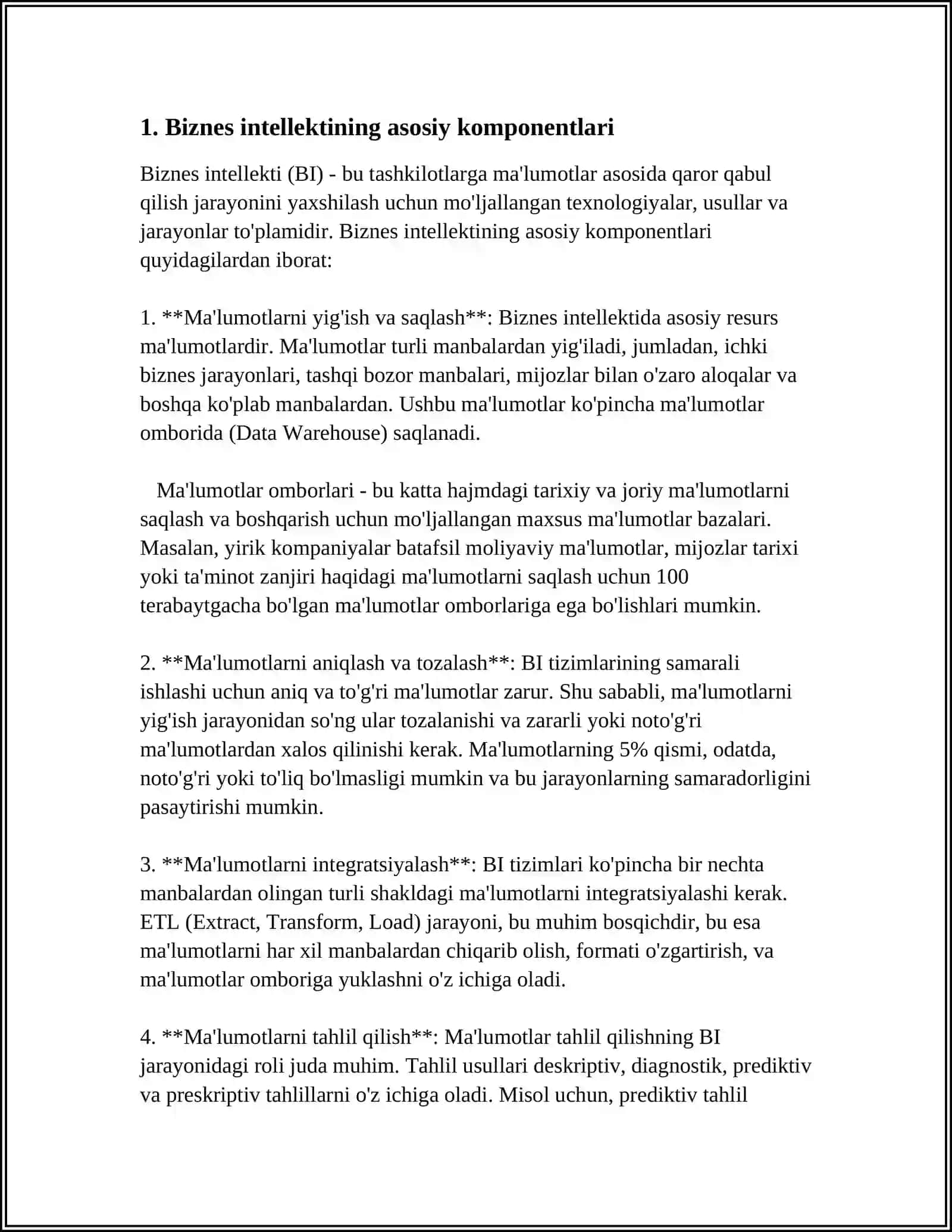 Biznes intellektining asosiy komponentlari 3