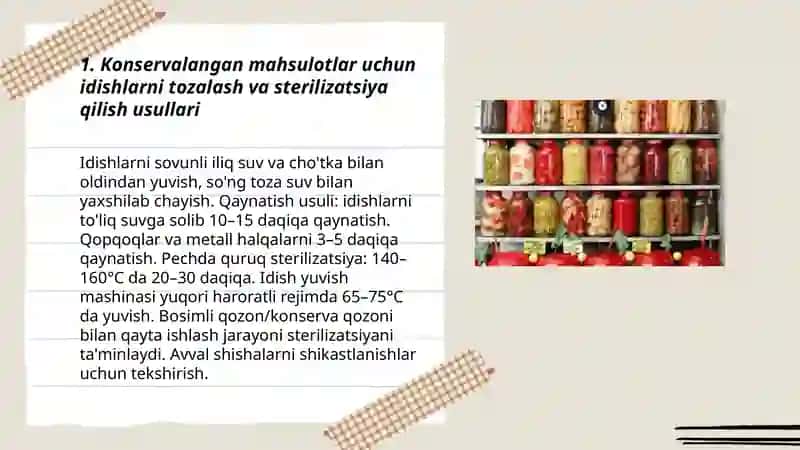 Konservalangan mahsulotlarning yaroqlilik muddatini uzaytirish usullari 3