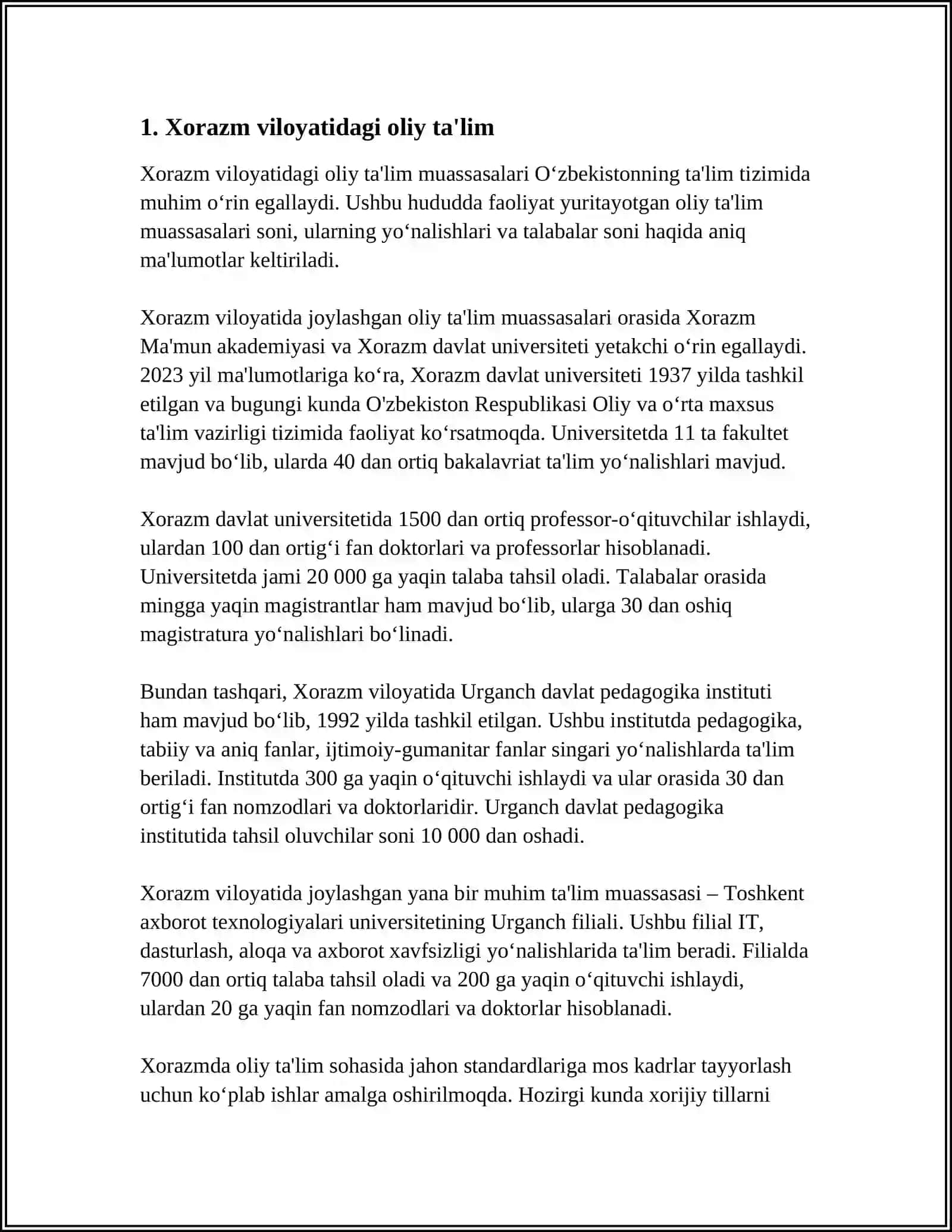 MUSTAQIL ISH Mavzu: XORAZM VILOYATI MAMUN UNIVERSITETI 3