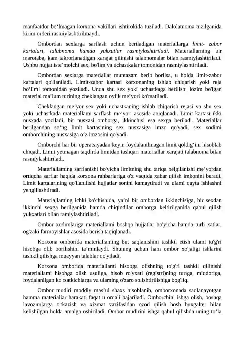 Materiallarning ombordagi hisobini tashkil qilish 3