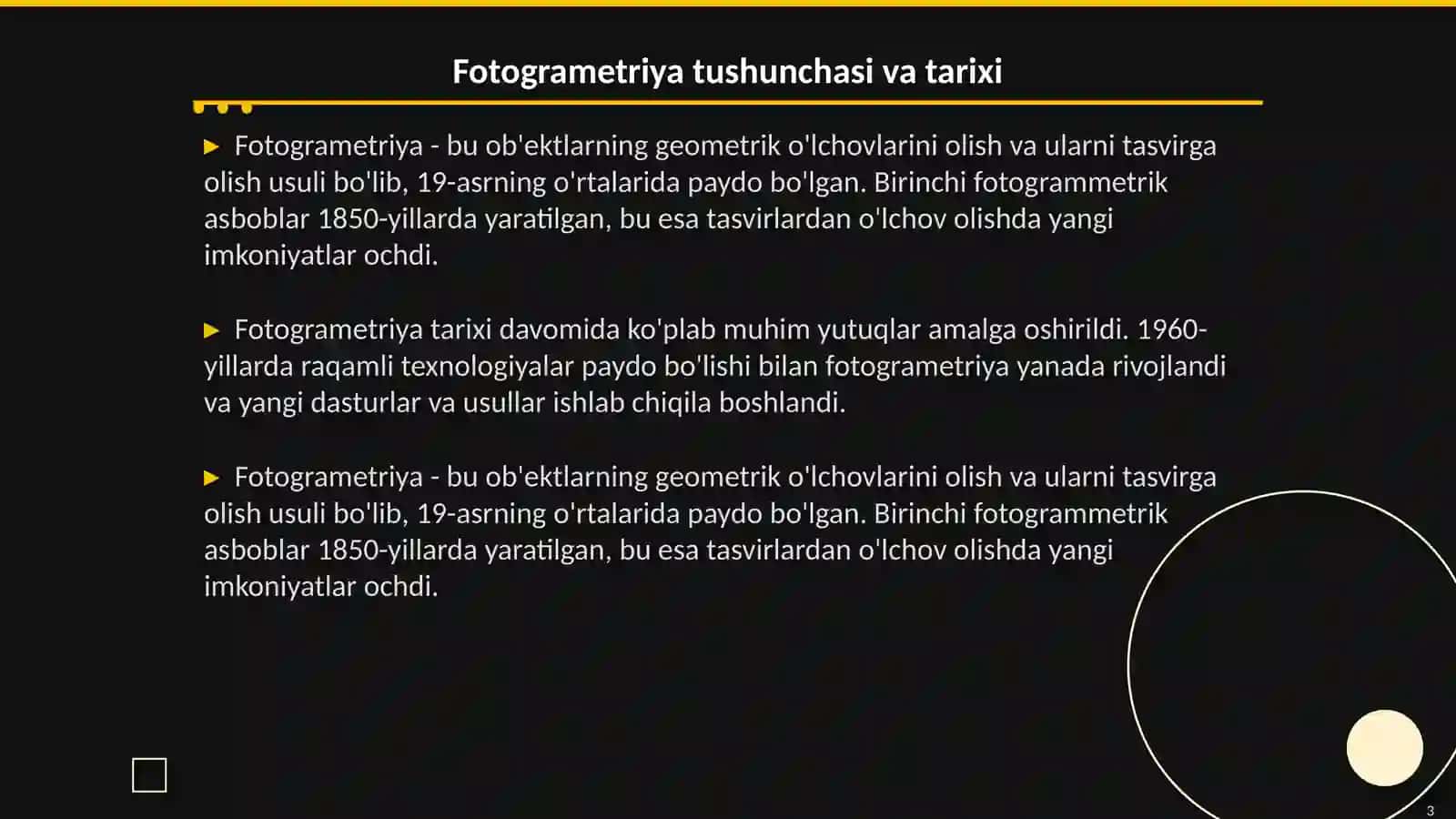 Umumiy va raqamli fotogrametriya 3
