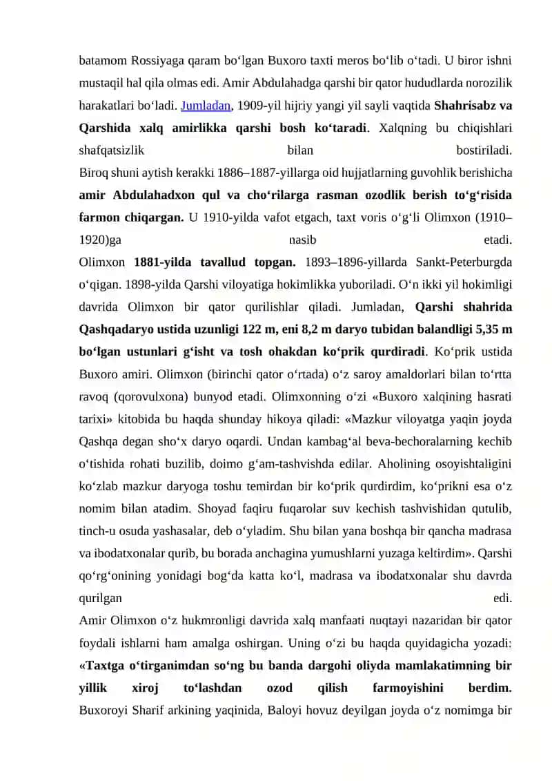 XIX ASR OXIRI XX ASR BOSHLARIDA BUXORO AMIRLIGI 3