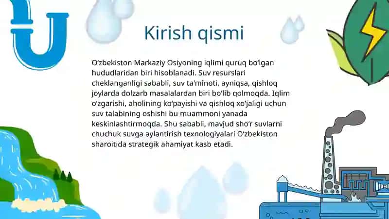 O’zbekiston sharoitida sho’r suvlarni chuchuklashtirish g’oyasini yaratish 3