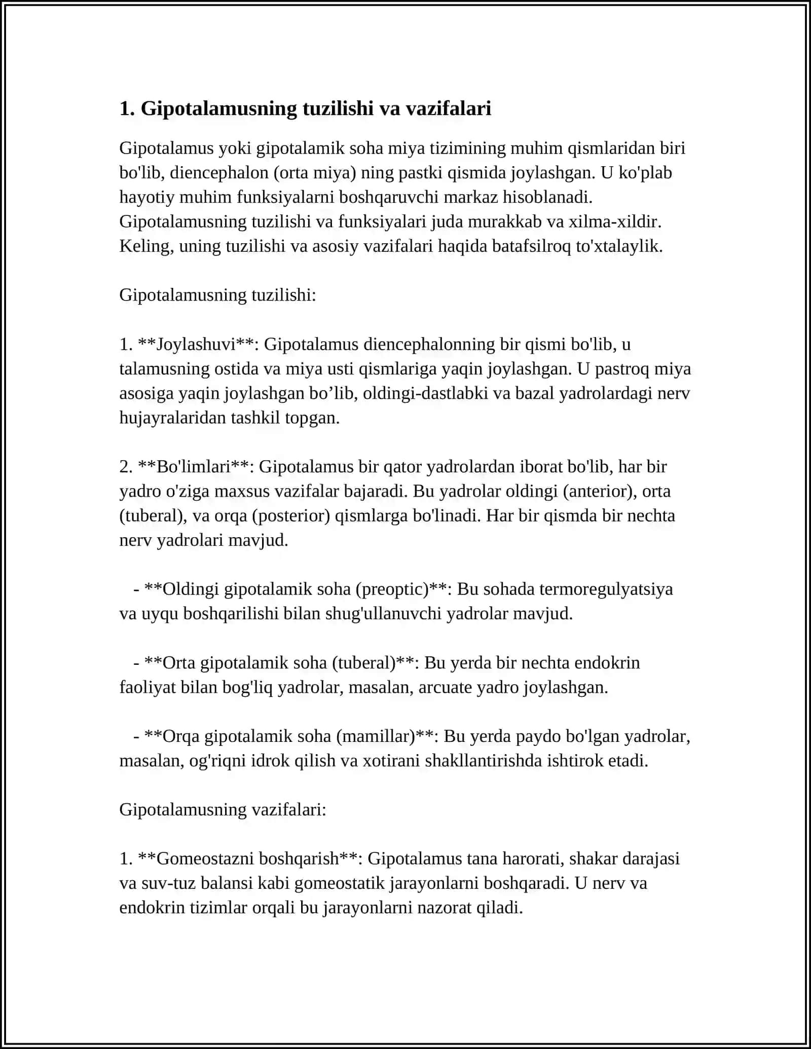 GIPOTALAMUS OZAKLARI VA ULATNING KLINIK AHAMIYATI.GIPATALOMO-GIPOFIZAR TIZIM 3