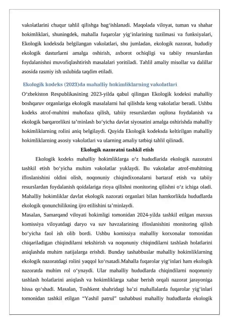 Maxalliy boshqaruv organlarining ekologik vakolatlari 3