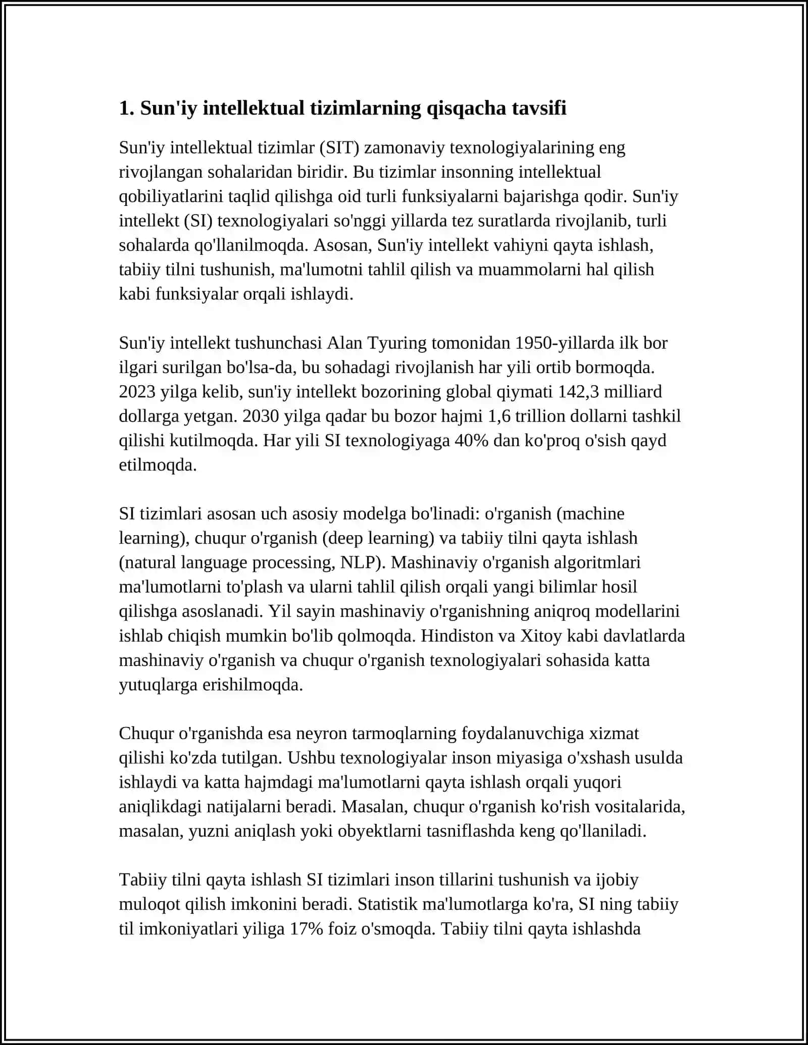 SUN'IY INTELLEKTUAL USULLARI YORDAMIDA MA' LUMOTLARNING INFORMATIK BELGILARINING AJRATIB OLISH ALGORITMINI ISHLAB CHIQISH 3