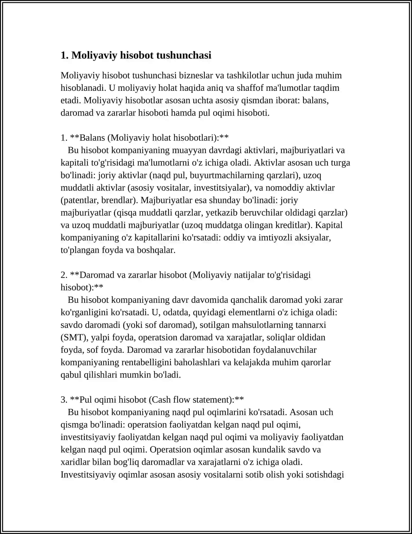 MUSTAQIL ISH Mavzu: MOLIYAVIY HISOBOT FUNKSIYALARI VA ULARNING TURLARI 3