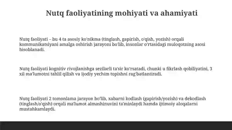 Nutq faoliyat. Nutq shakllari. Nutq uslublari 3