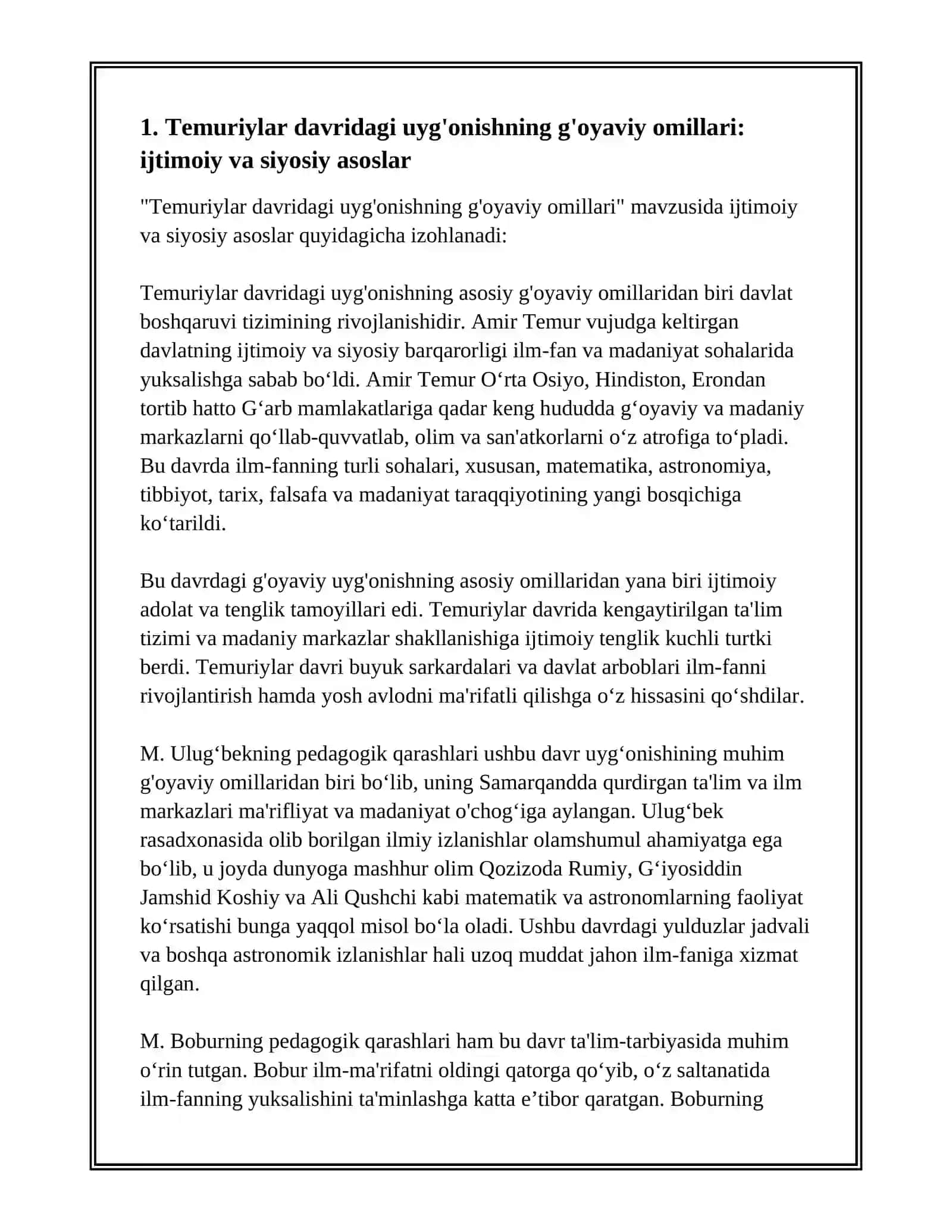 TEMURIYLAR DAVRIDAGI UYG'ONISHNING G'OYAVIY OMILLARI VA TEMURIYZODALARNING TA'LIM-TARBIYAGA QO'SHGAN HISSASI 3