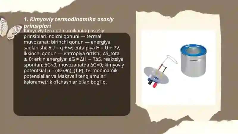 Kimyoviy termodinamika.Terma kimyo.Kalorametrlar.Kalorametrik oʻlchashlar 3