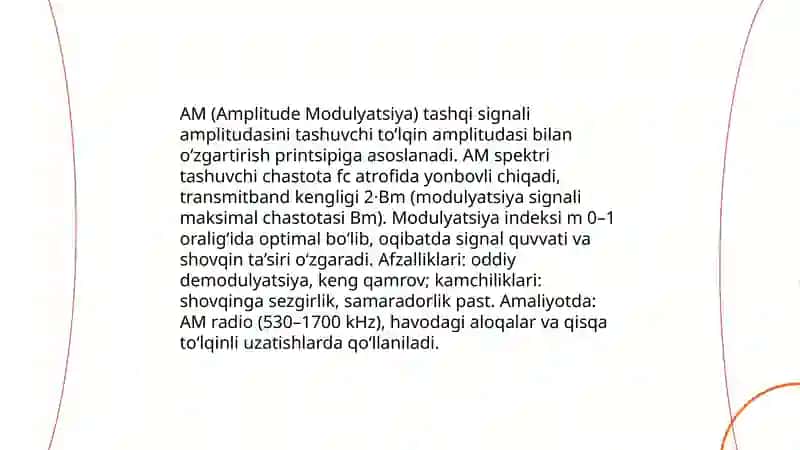 Signallarni modulyatsiyalash turlari va ularning radiyoelektronika tizimlaridagi oʻrni 3