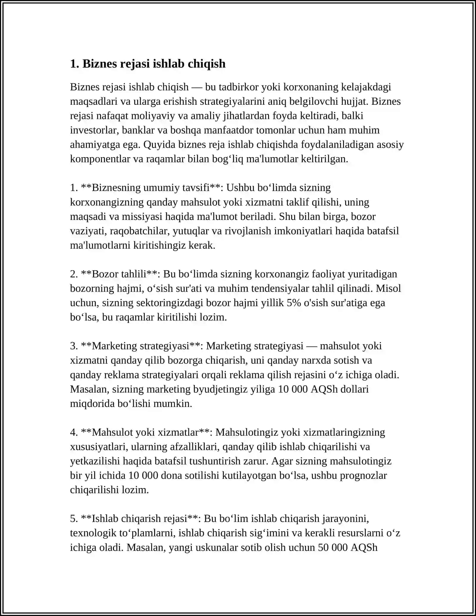 Biznes rejasi ishlab chiqish 3