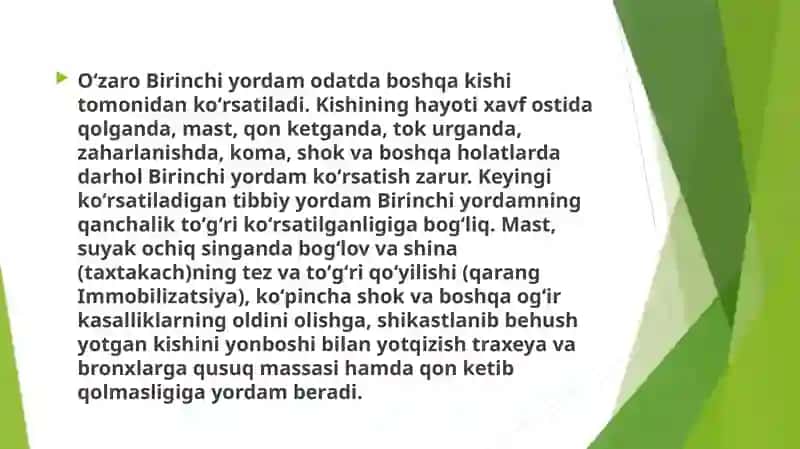 SHIKASTLANGAN O’CHOQLARDA TIBBIY YORDAMNI TASHKIL QILISH 3