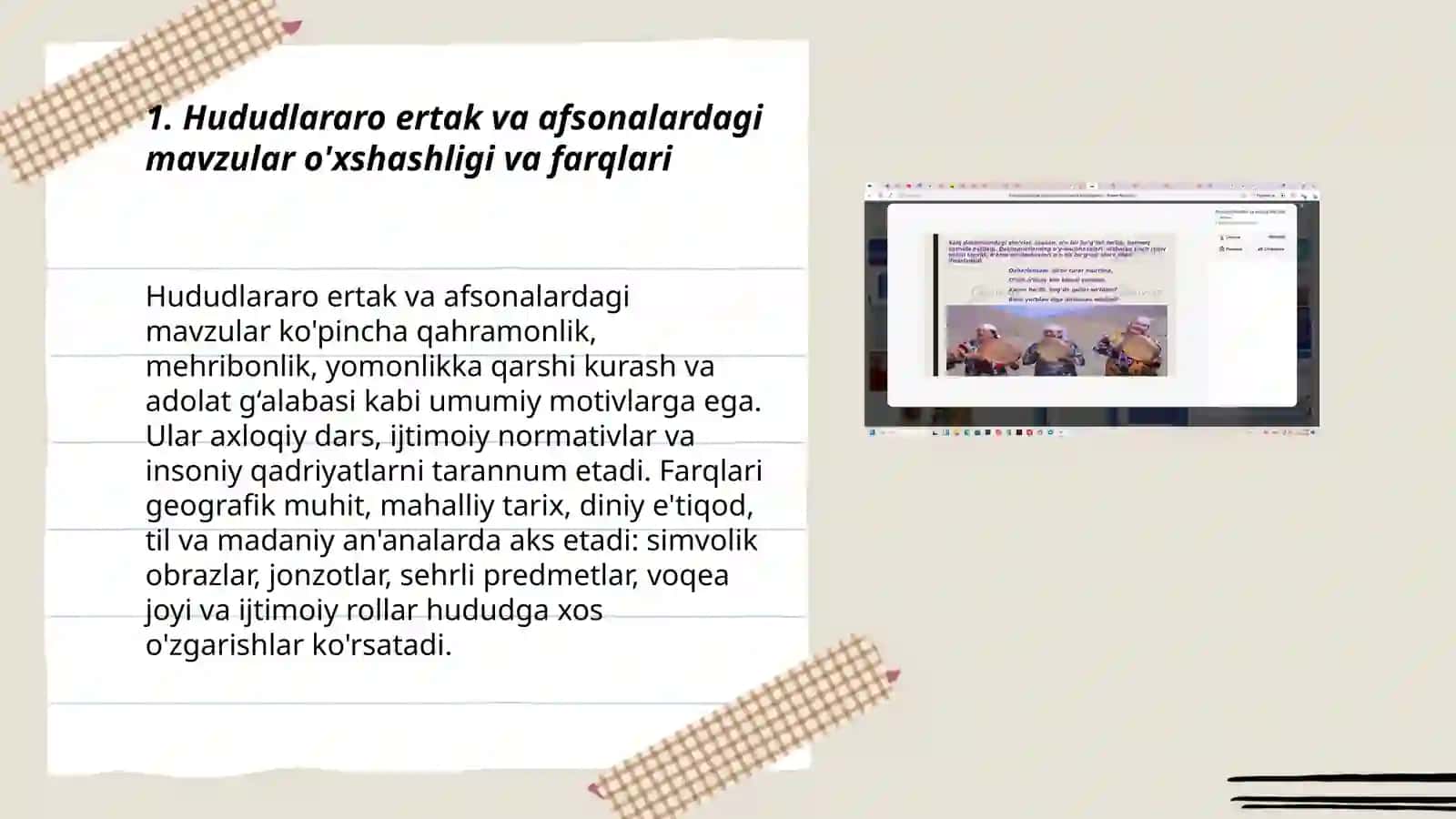 Hududlarga oid xalq o'gzaki ijodagi o'xshashlik va farqni o'rganish va tahlil qilish talaba 3