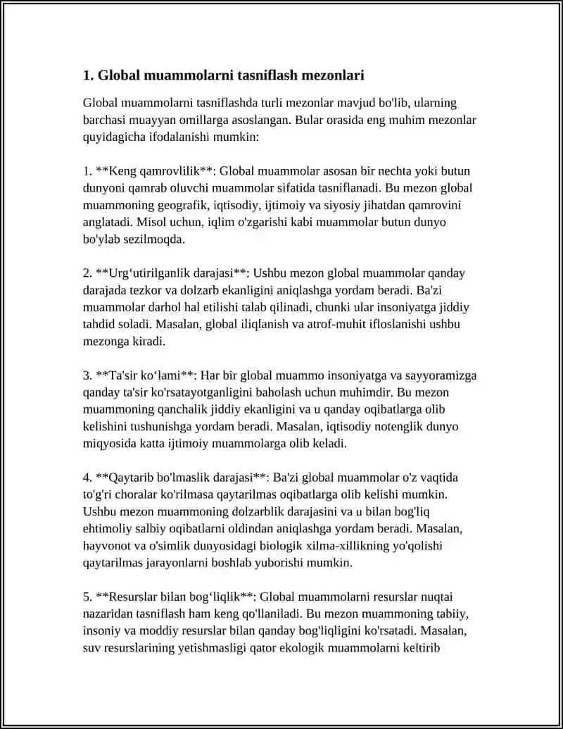 GLOBAL MUAMMOLARNING MEZONLARI VA DARAJALARI 3