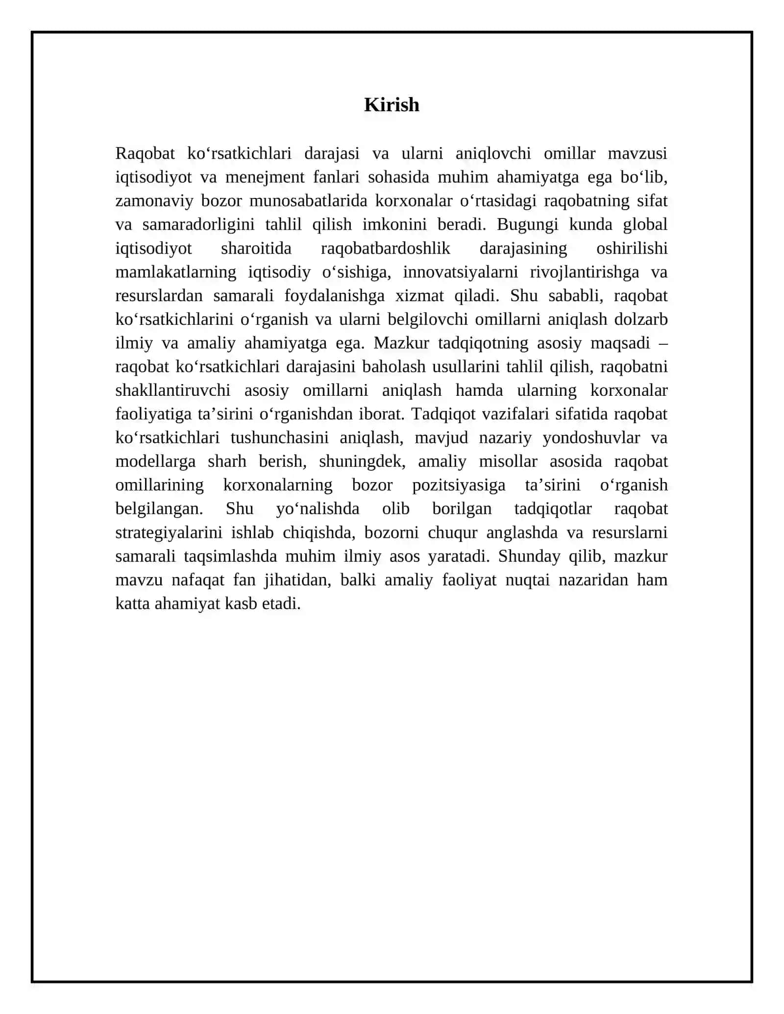 Raqobat korsatkichlari darajasi va ularni aniqlovchi omillar 3