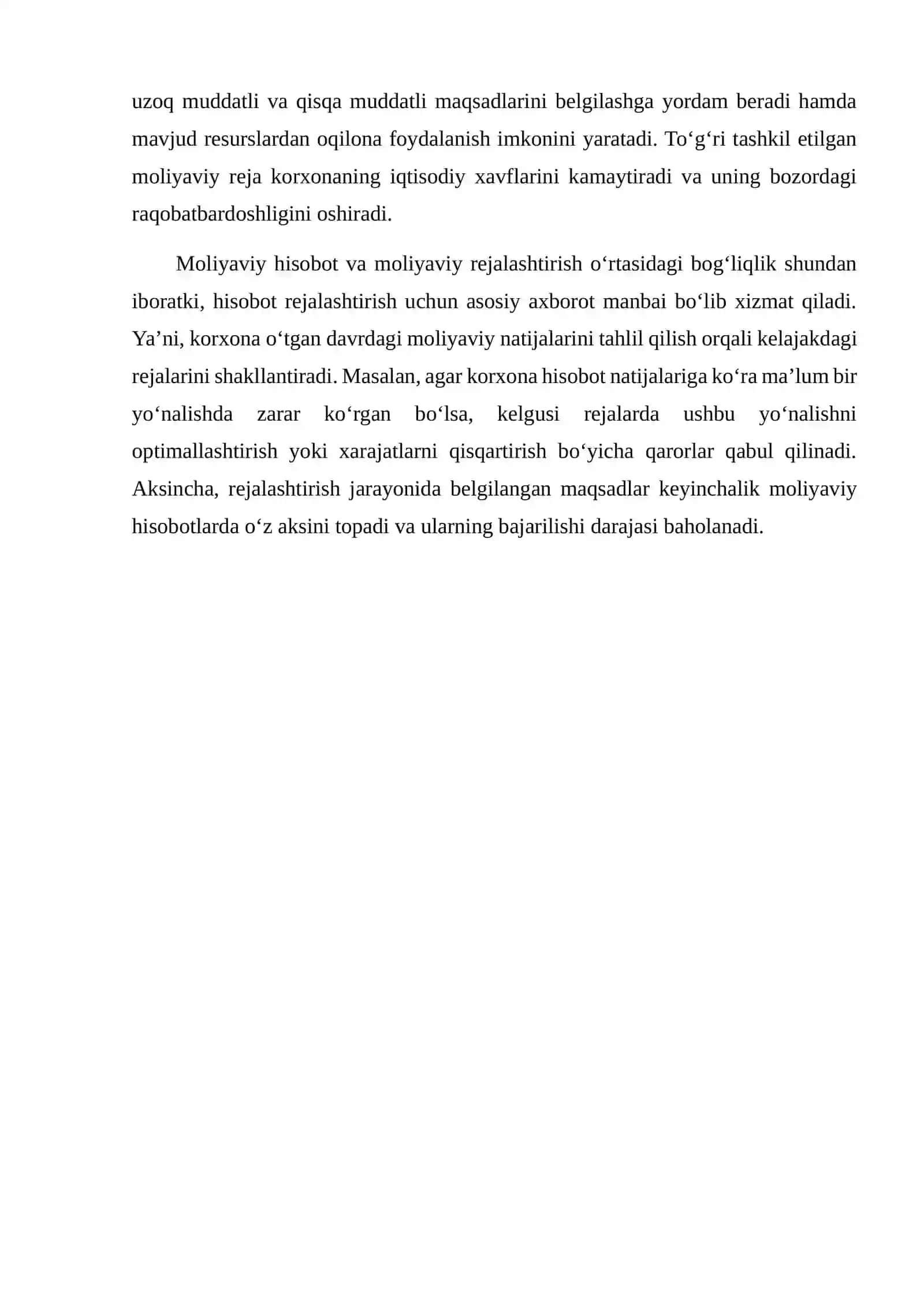 MOLIYAVIY HISOBOT VA MOLIYAVIY REJALASHTIRISH O‘RTASIDAGI BOG‘LIQLIK 3