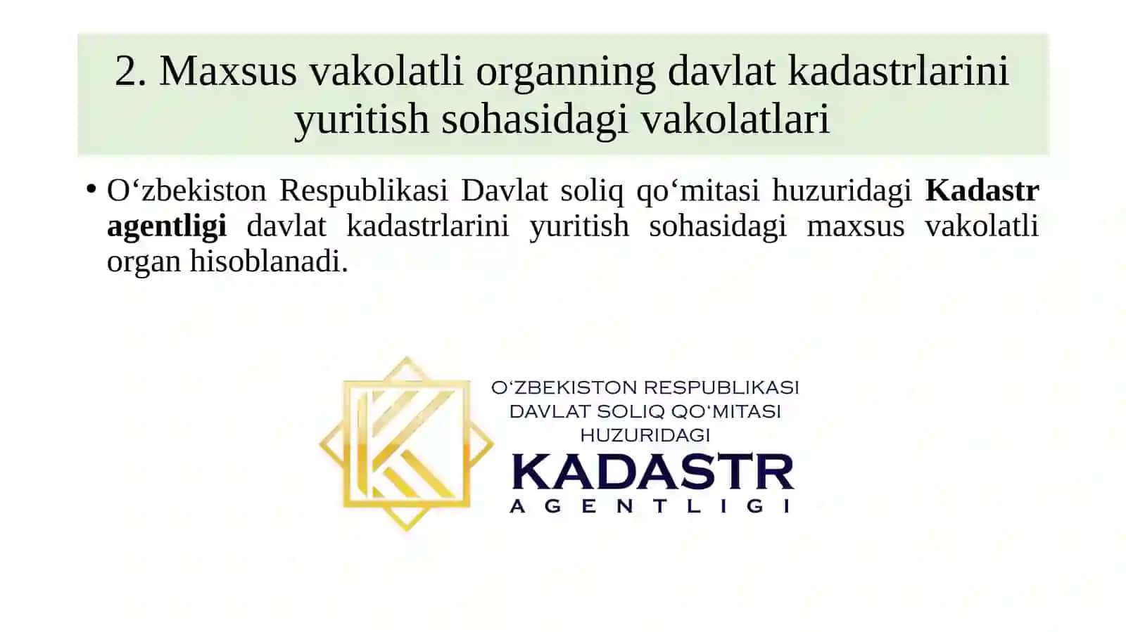 Maxsus vakolatli organning davlat kadastrlarini yuritish sohasidagi vakolatlari 3