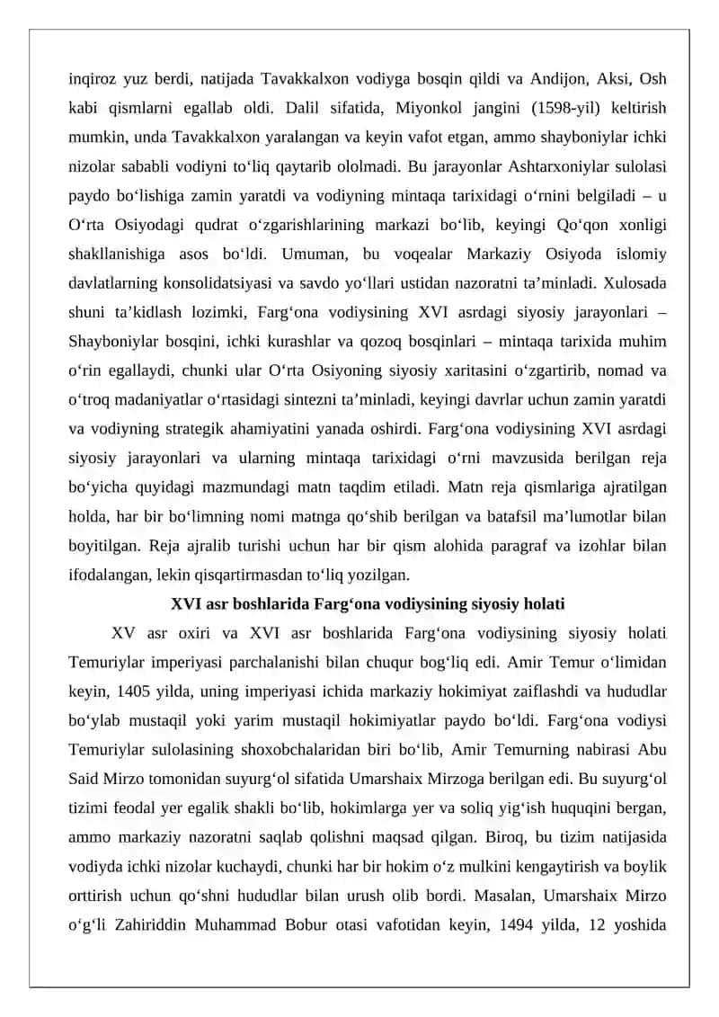 Farg‘ona vodiysining XVI asrdagi siyosiy jarayonlari va ularning mintaqa tarixidagi o‘rni 3