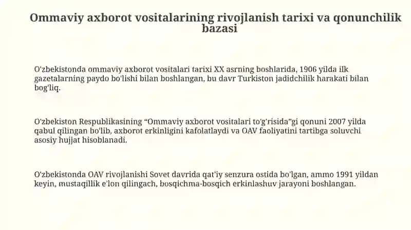 Ommaviy axborot vositalarining rivojlanish tarixi va qonunchilik bazasi 3