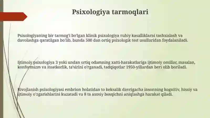 Psixologiya fanining sohalari va tadqiqot metodlari 3