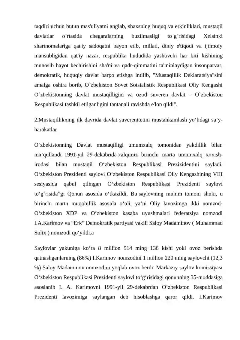 Mustaqil O’zbekiston Respublikasining tashkil topishi va uning tarixiy ahamiyati 3