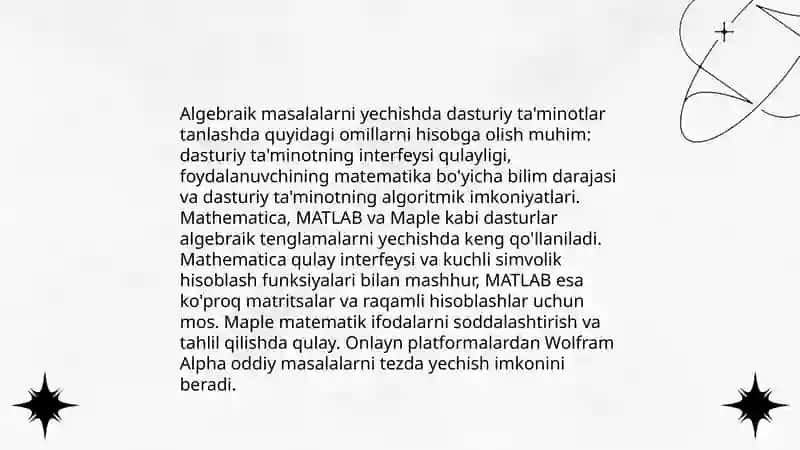 Algebraik masalalarni yechishni o'rgatish 3