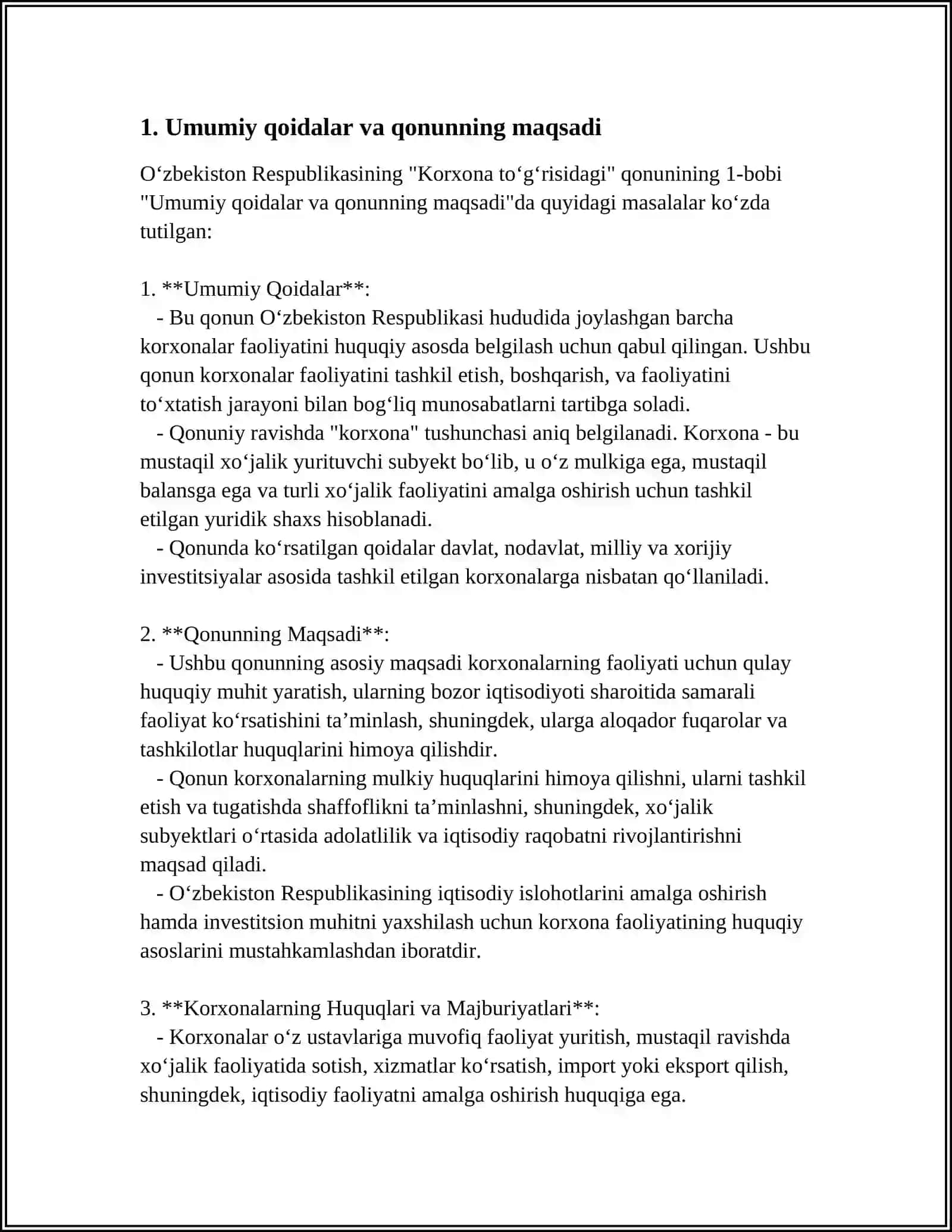 O'ZBEKISTON RESPUBLIKASINING KORXONA TOG'RISIDAGI QONUNI 3