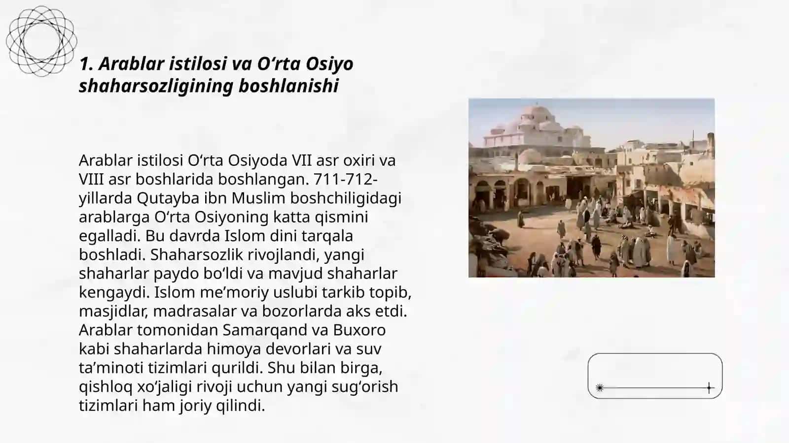 Arablar xalifaligi davrida Oʻrta Osiyo shaharsozligi 3