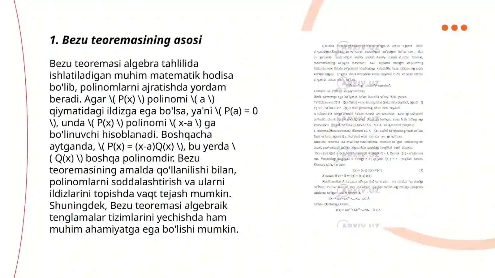 Bezu teoremasi va gorner sxemasi 3