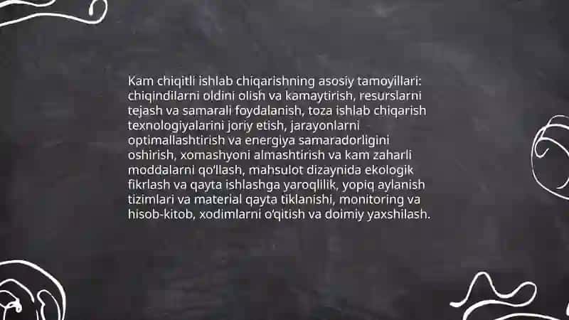 Kam chiqitli va chiqindisiz texnologiyalar 3